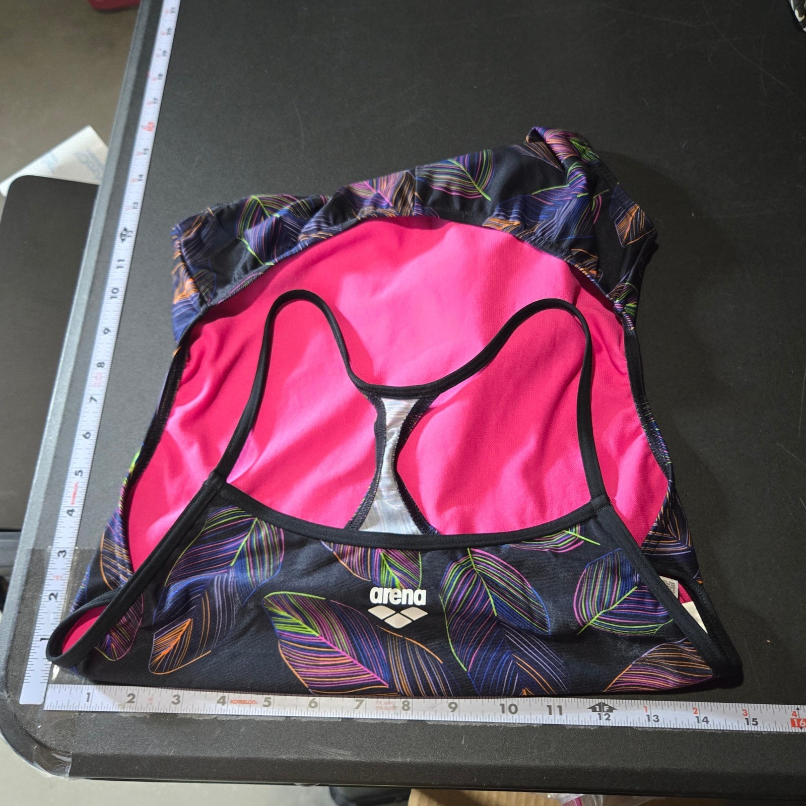 Arena Falling Leaves One Piece Swimsuit 38 Open Back Athletic Swim Training Pool