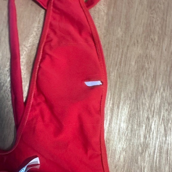 Magnolia Place Womens Red Deep V-Neck Wrap One Piece Swimsuit High Cut Leg L