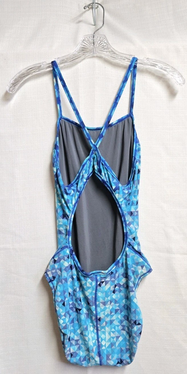 Speedo Womens Flyback Cut Out One Piece Swimsuit Blue Optic Colorway Size 8 34