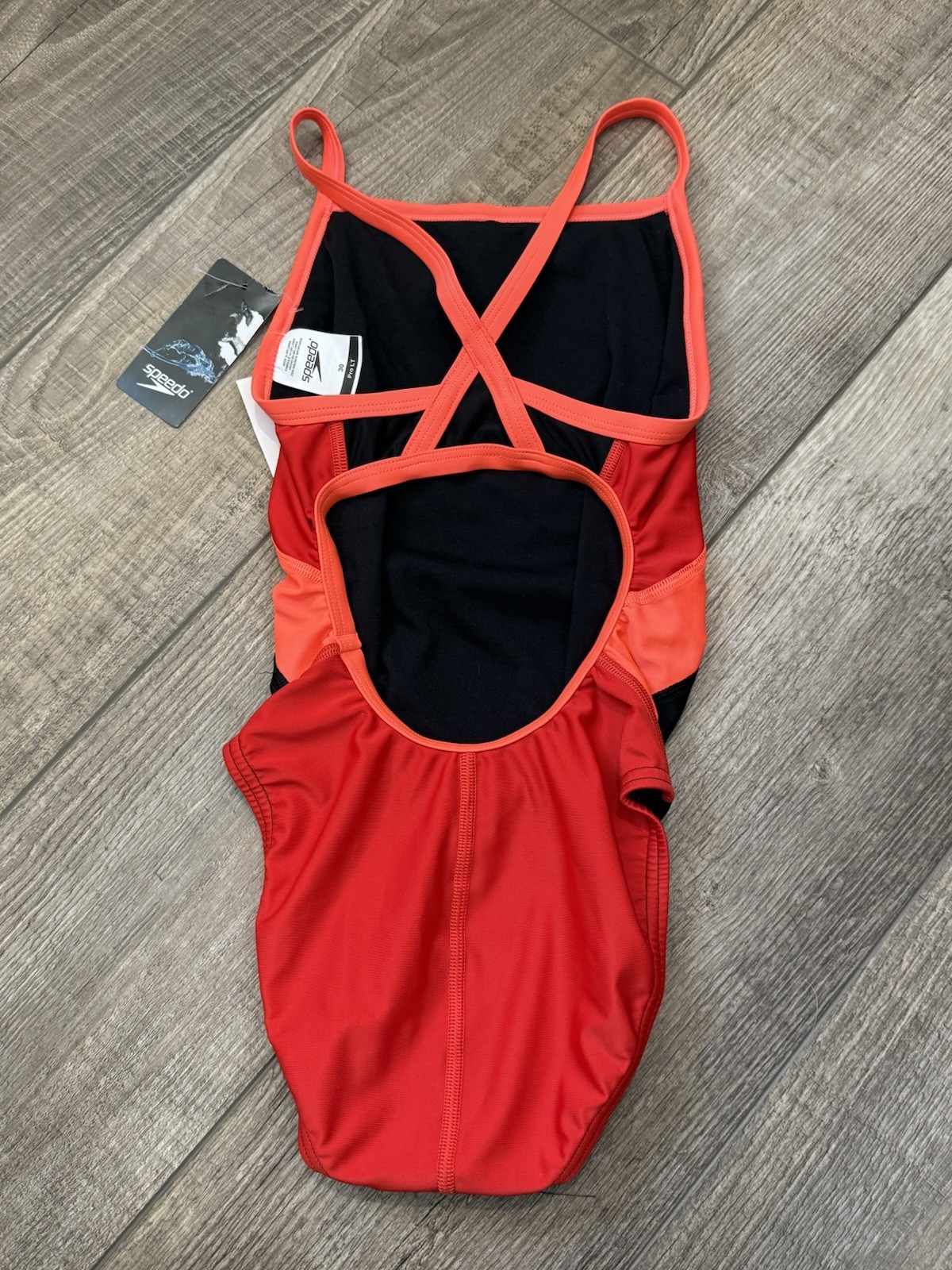 Speedo Pro LT Competitive One Piece Swimsuit Size 30 Black/Red Quick Dry Halter