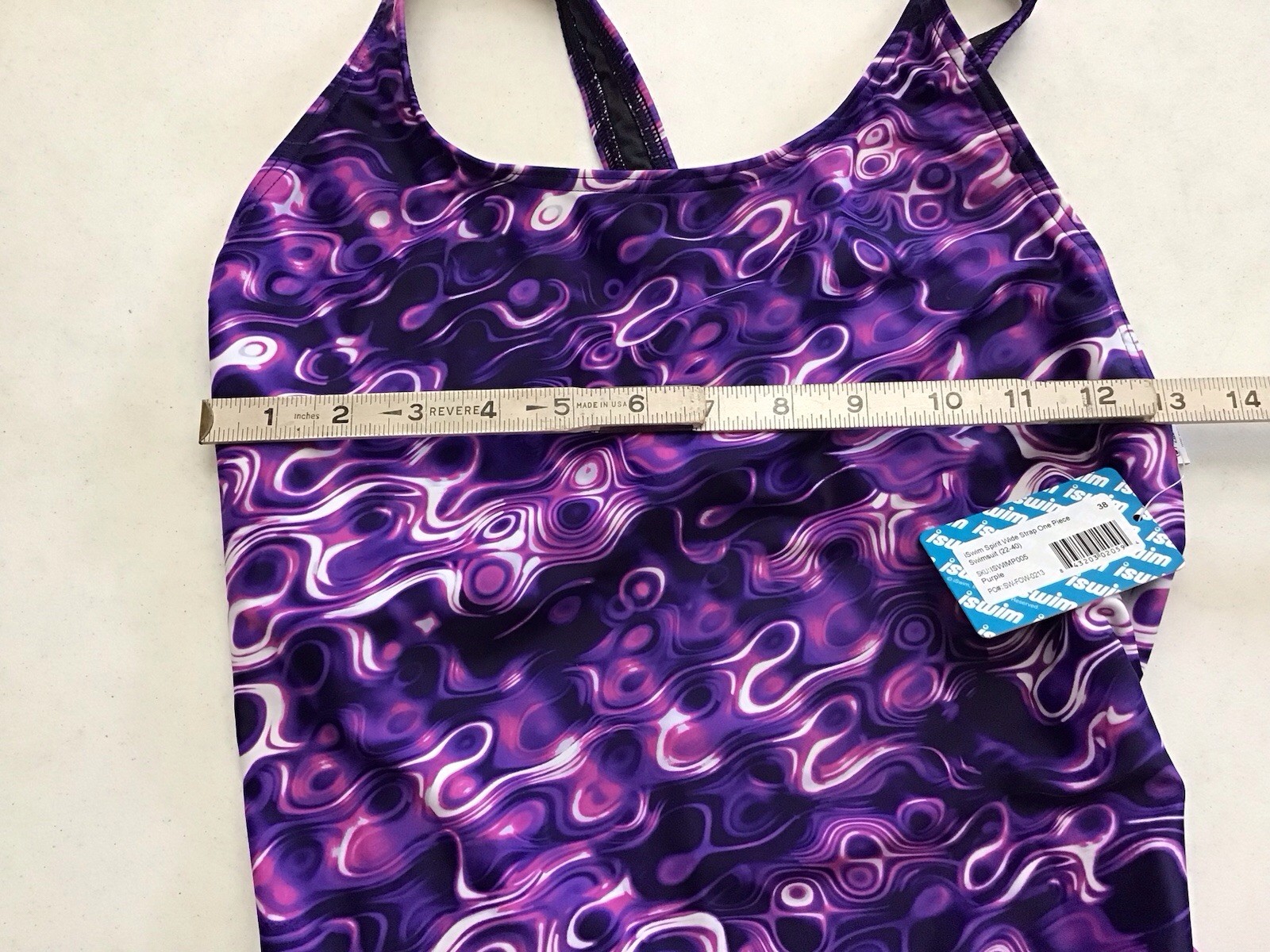 ISWIM Competitive Size 38 (22-40) Lycra 1 Pc Wide Strap Swimsuit Purple (C6-10)