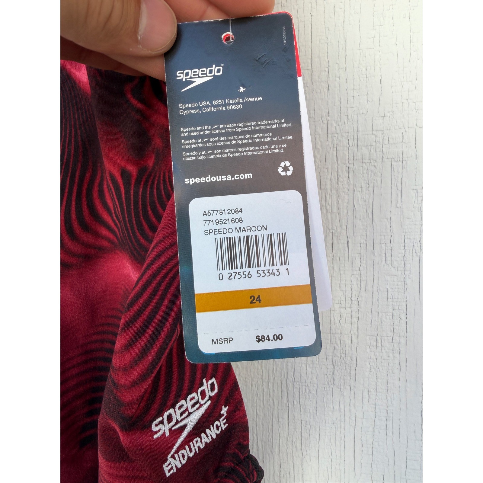 NWT Speedo Endurance+ One Piece Swimsuit Maroon Swirl Cross Back Racing Cut 24