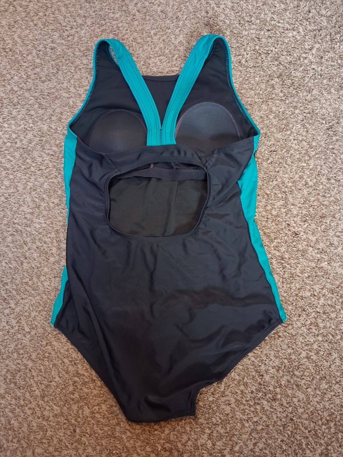 Women’s One Piece Swimming Swimsuit Black Teal 82% Nylon 18% Spandex Size M