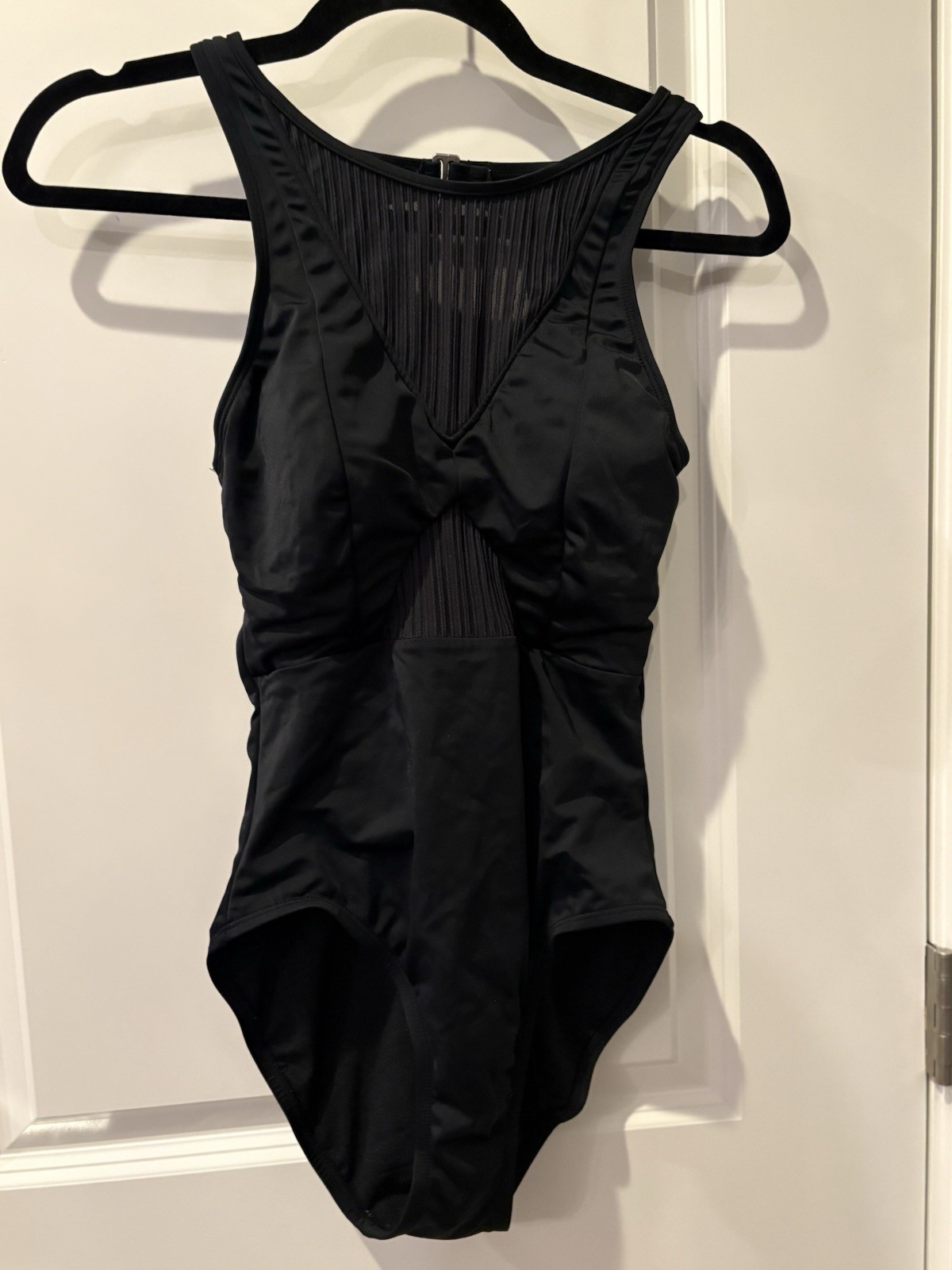 Time and True Womens Solid Black One Piece Swimsuit Large Pool Workout Beach