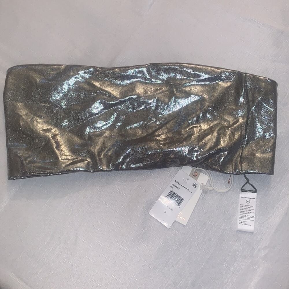 GOOD AMERICAN SWIM Bandeau Top. Stormy Foil. 3X