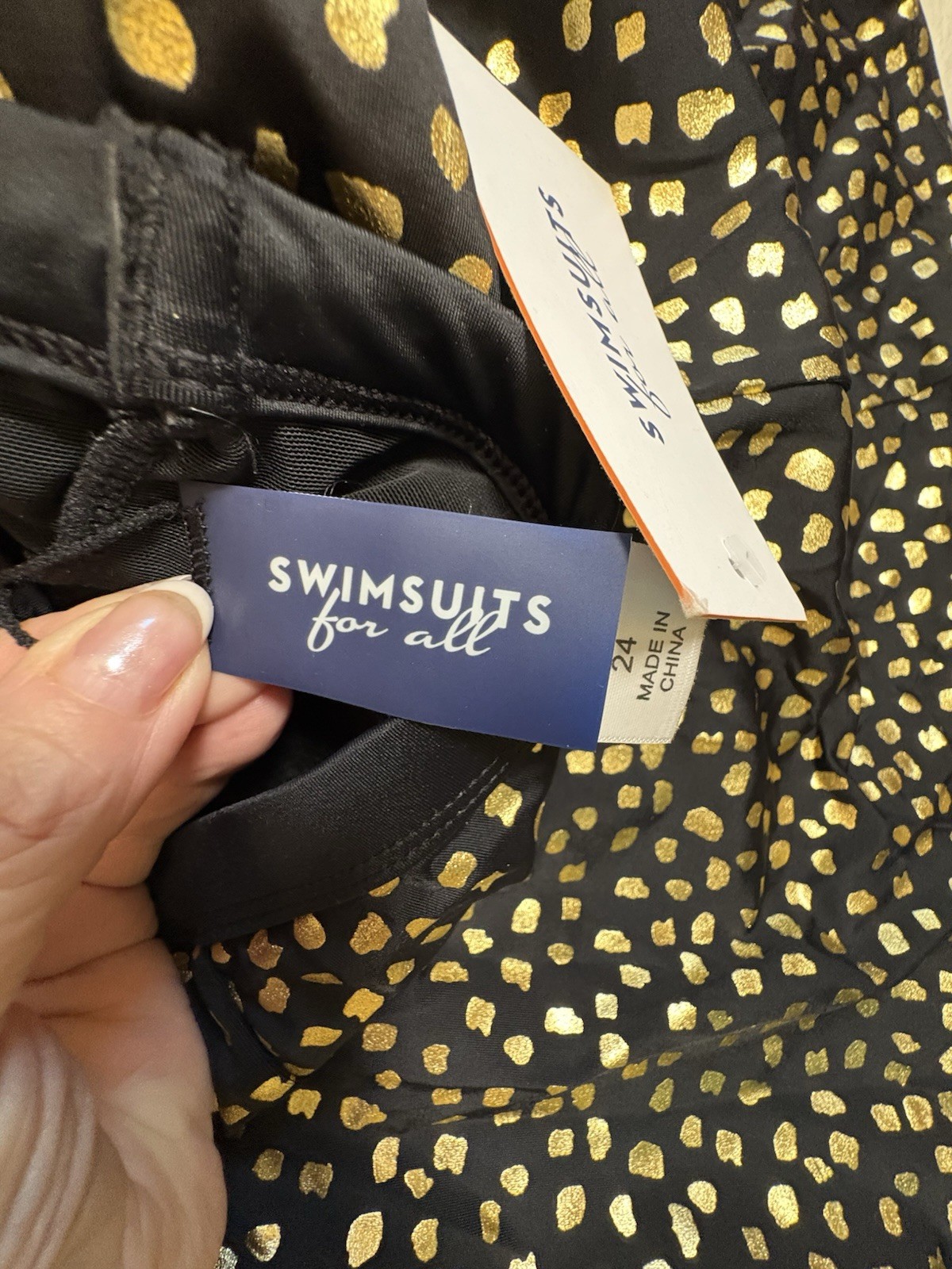 NWT Swimsuits For All Size 24 Swim Dress Black Gold Foil Tummy Control Plus
