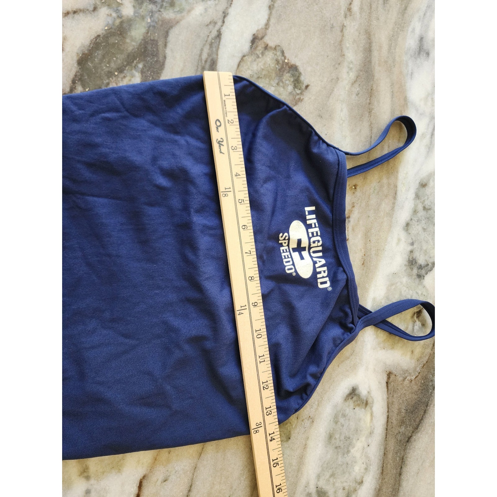 Vintage 90s Speedo Lifeguard One Piece Swimsuit Navy Blue Crossback PBT Womens