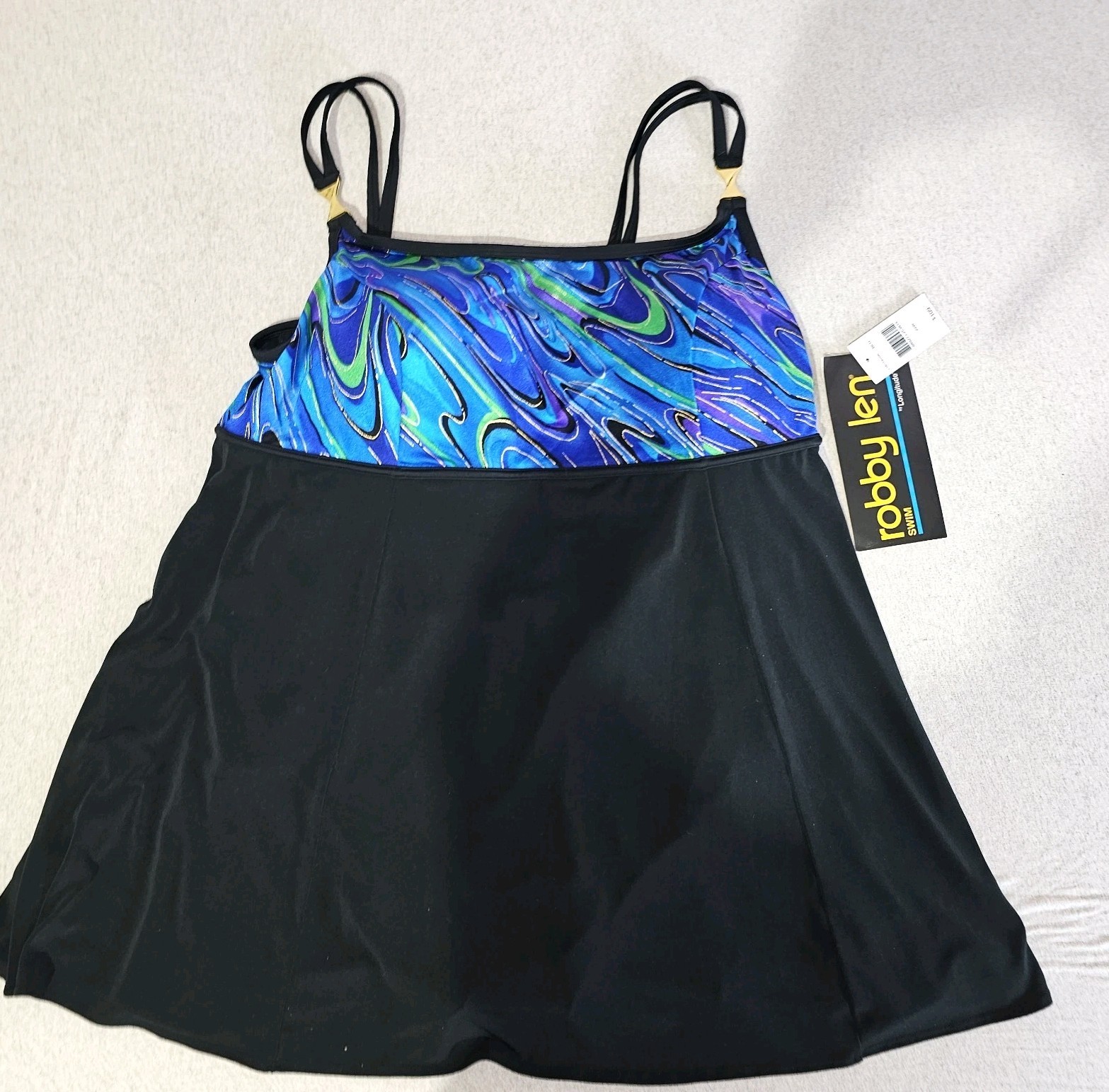 Robby Len One Piece Swimsuit Skirt Bathing Suit Wmns Plus Size 22 22W Blue Black