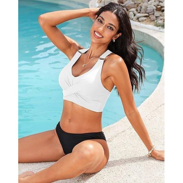 MSRP $33 GRAPENT Women’s M White Swim Bikini Tops Only Twist Front Ruched Ba