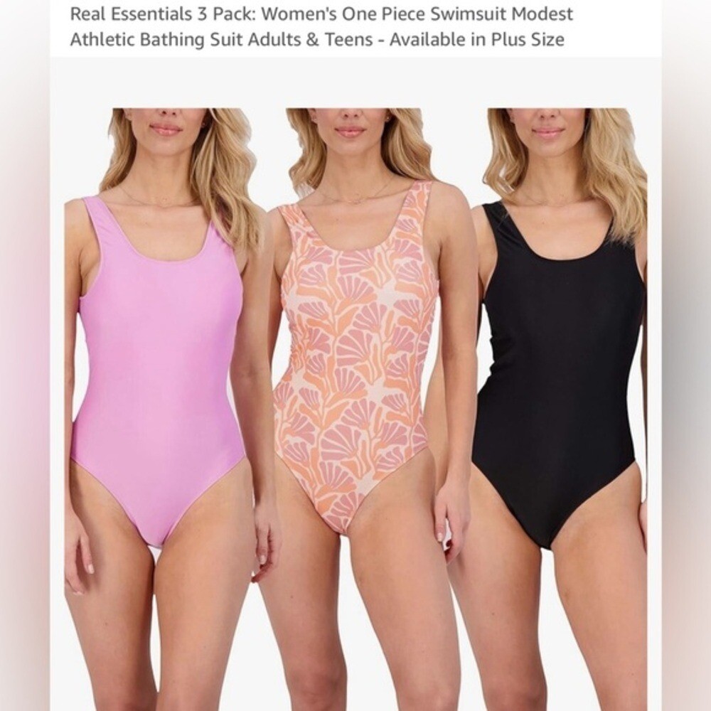 3 XLarge Swim Suit Real Essentials 3pack One piece Athletic Bathing Suit Plus Sz