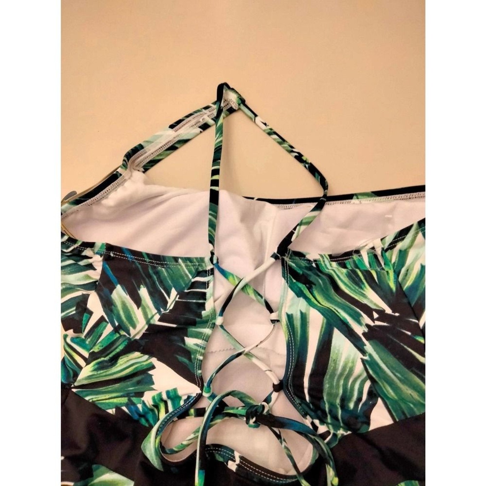 One Piece tropical leaf design Swimsuit women XL