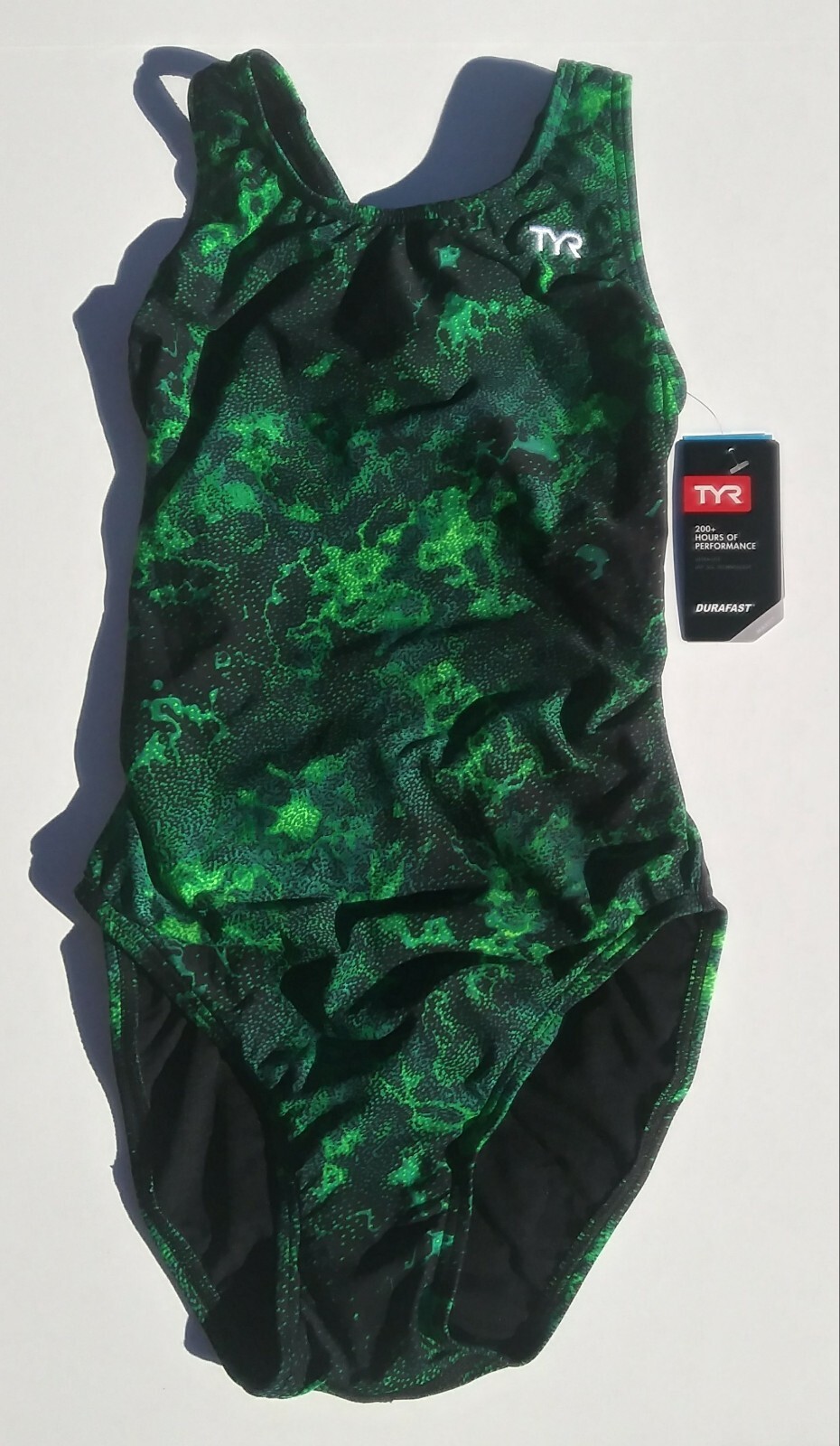 TYR Diploria Maxfit Women’s 30(XS) 1Pc Athletic Swimsuit Green Black Racerback
