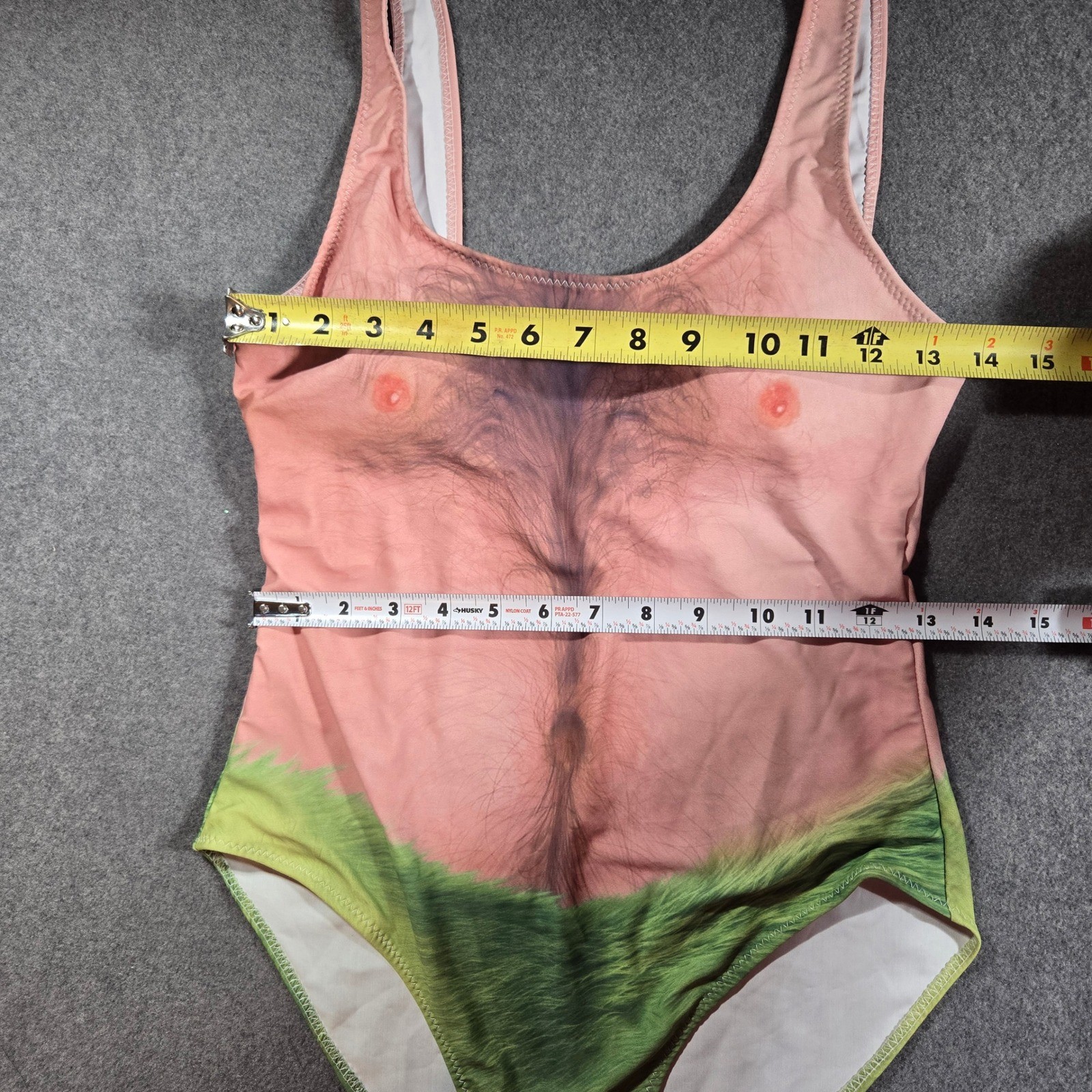 Swimsuit Woman One Piece Funny Hairy Chest Sz Large Prank Beach Vacation Pool