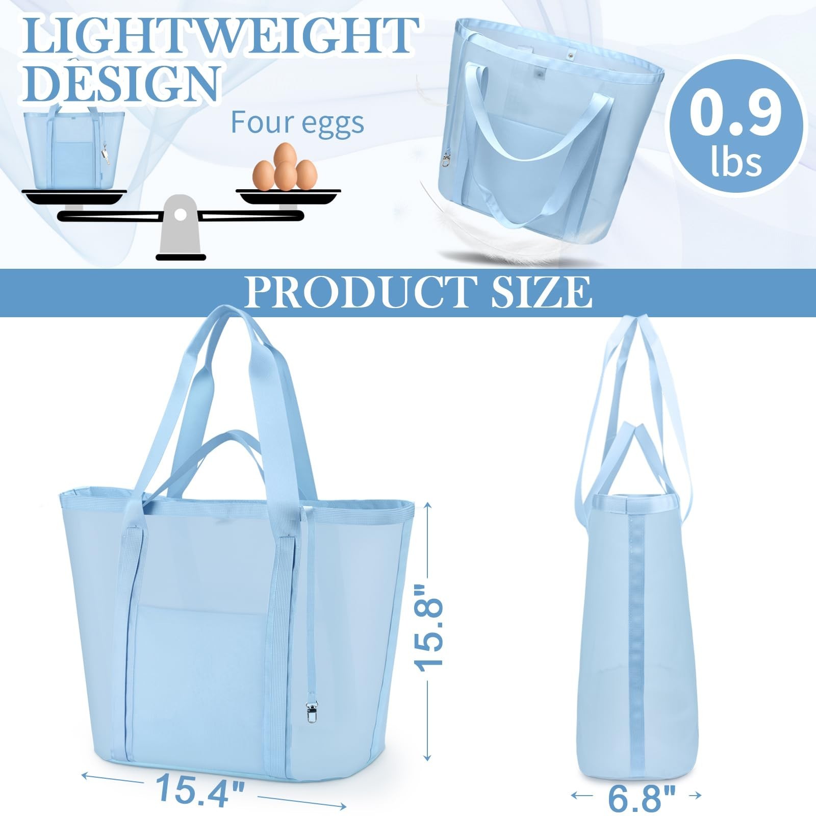 Mesh Beach Bag for Women with Towel Straps, Large Rinse-Through Beach Tote fo…