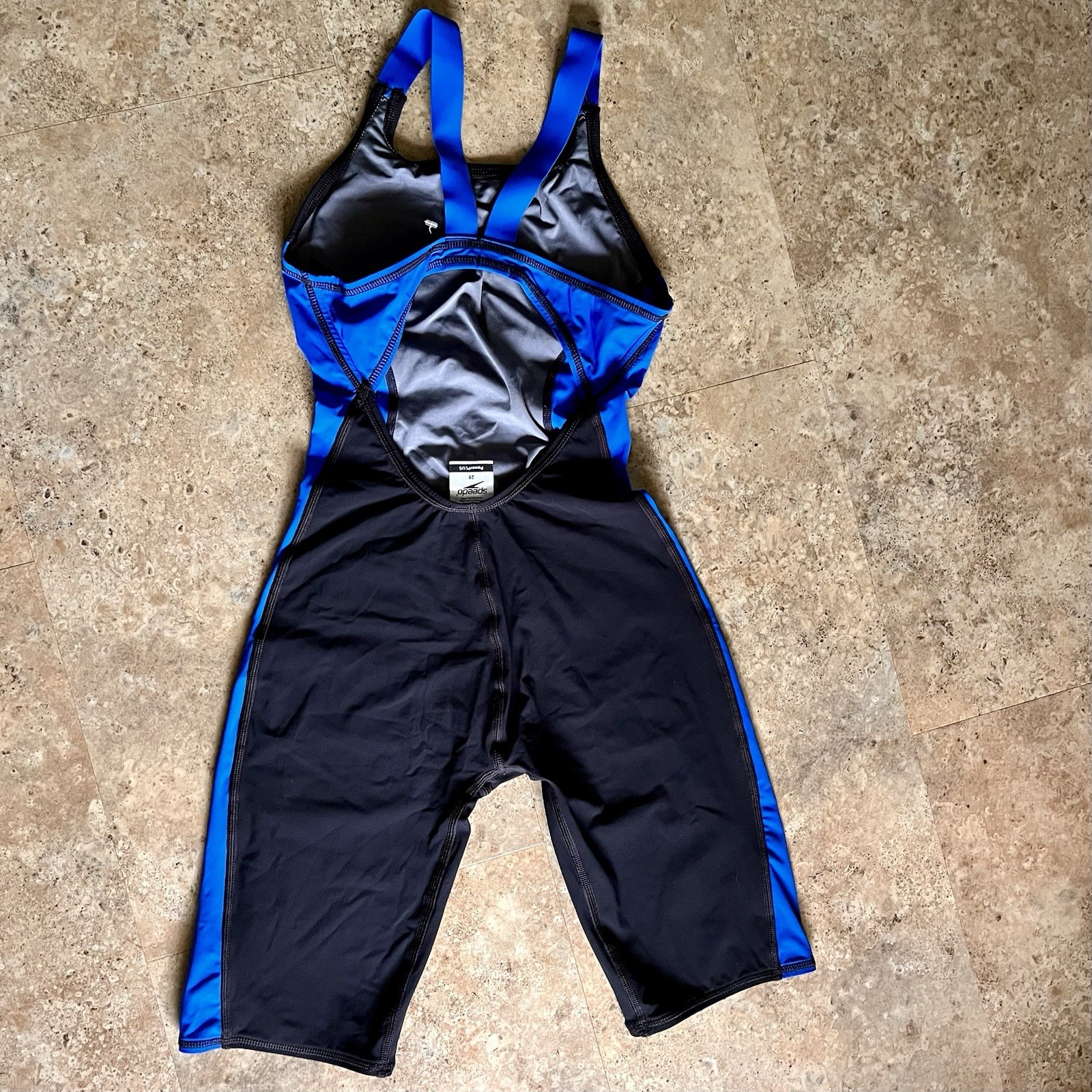 Speedo Powerplus Womens Kneeskin Racing Swimsuit Black Blue Size 28