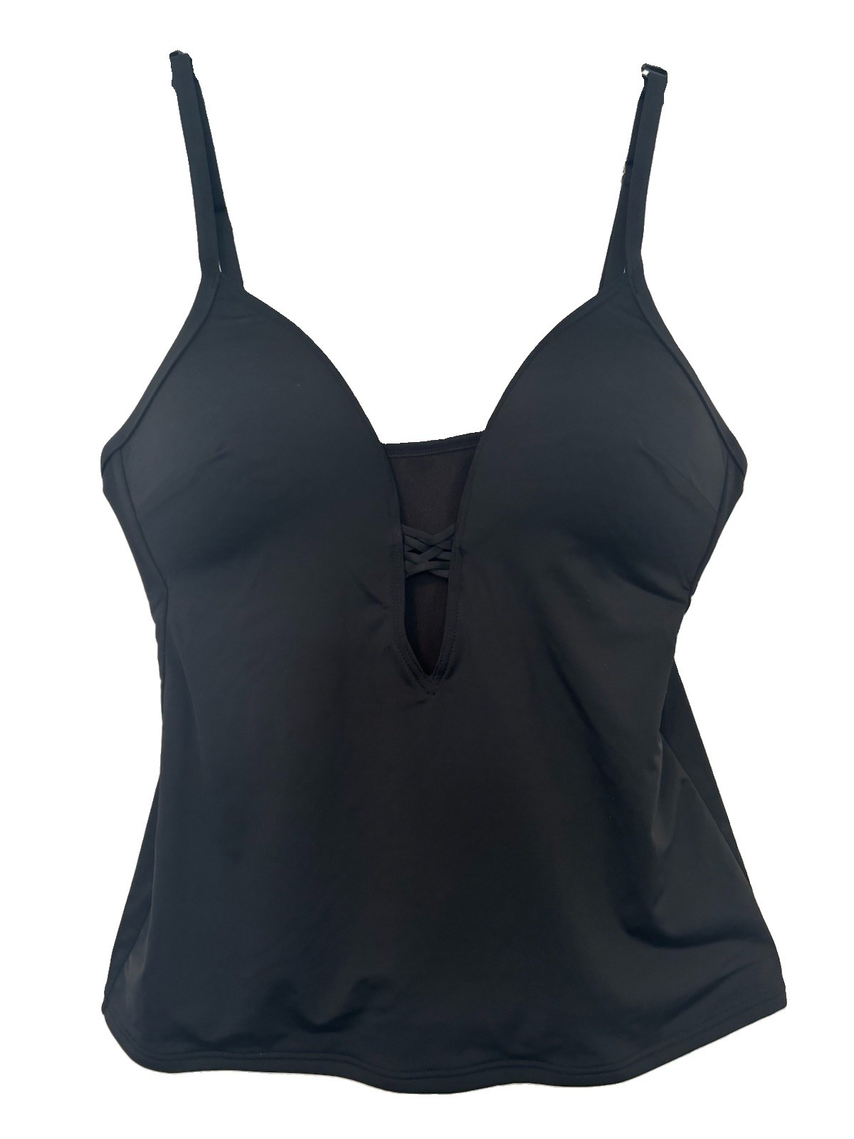 Bar 111 Women’s Plunge-Neck Tankini Top Black Adjustable Straps Padded Swim Sz M