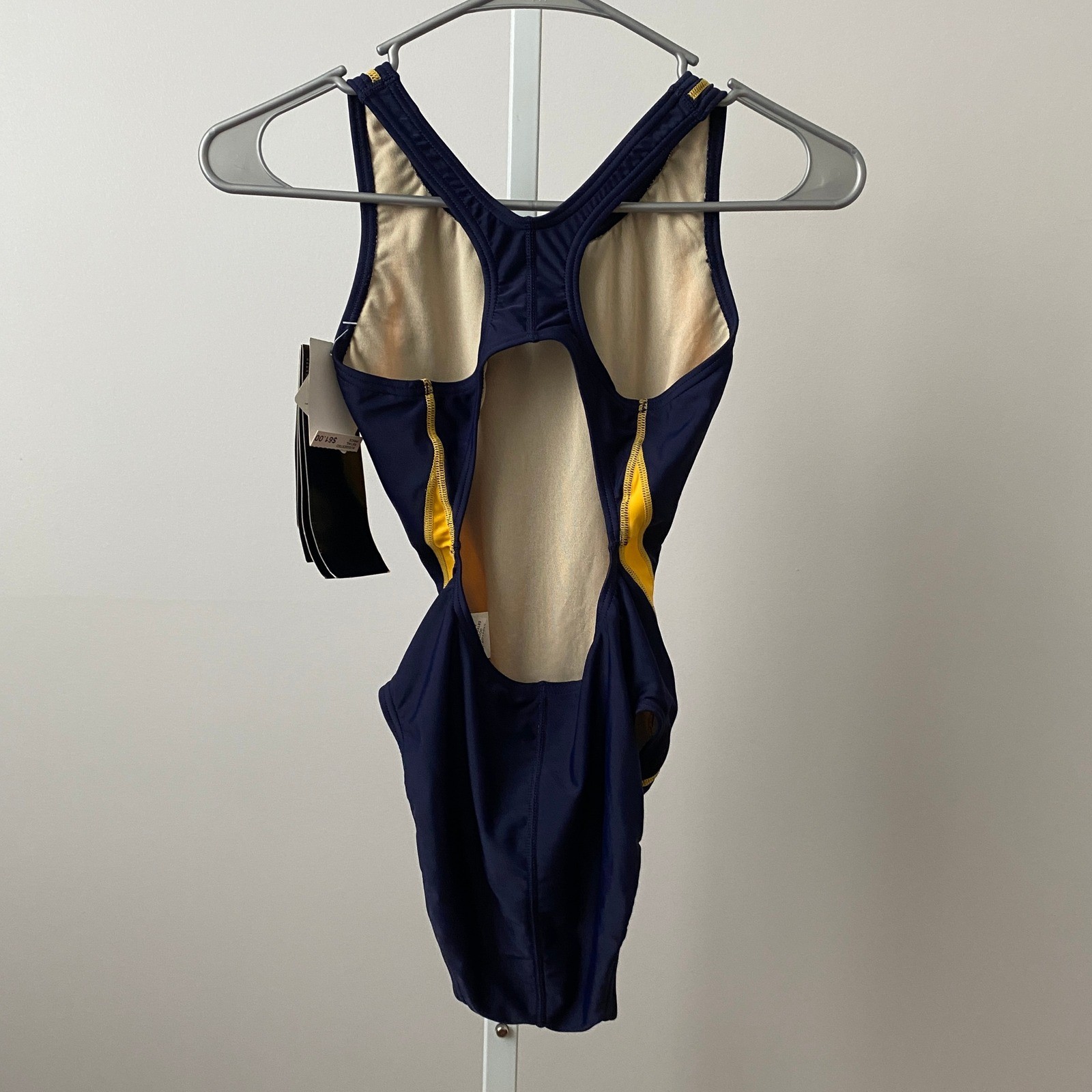 TYR Beach One Piece 30/6 Blue Yellow Performance Maxback Swimsuit NWT Racing