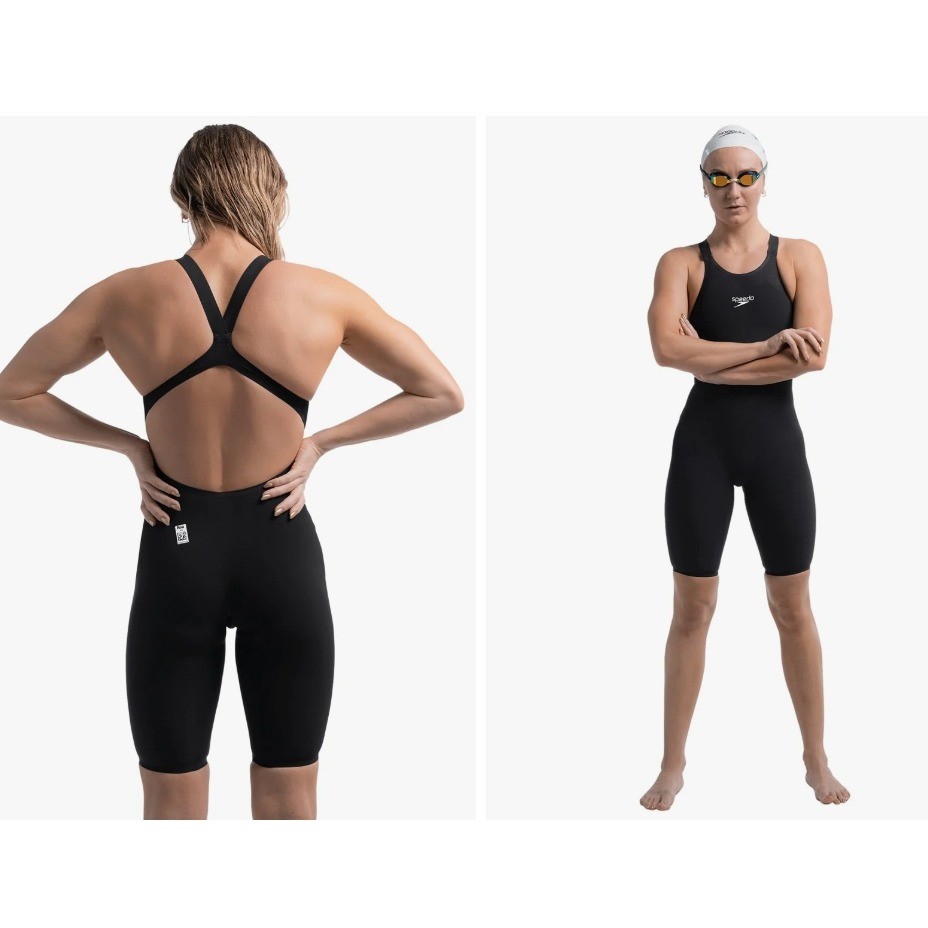 Speedo LZR Racer Elite 2 Open Back Kneeskin Swimsuit Black FINA Approved sz 18?