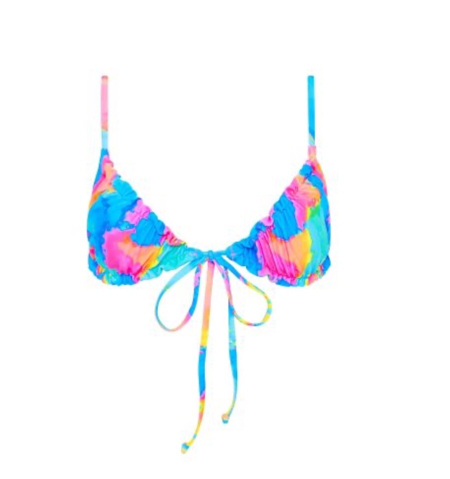 Kulani Kini Ruched Bralette Bikini Top Sunrise Splash Size XS