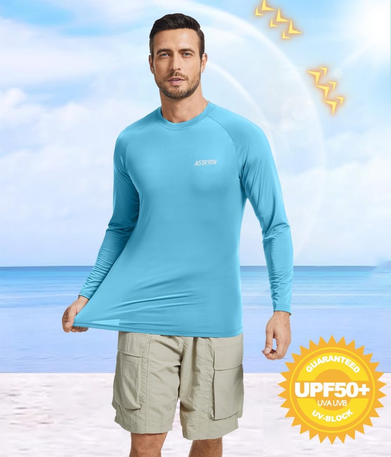 2 Pack Men’s Sun Protection Shirts UPF 50+ Long Sleeve Swim Rash Guard for