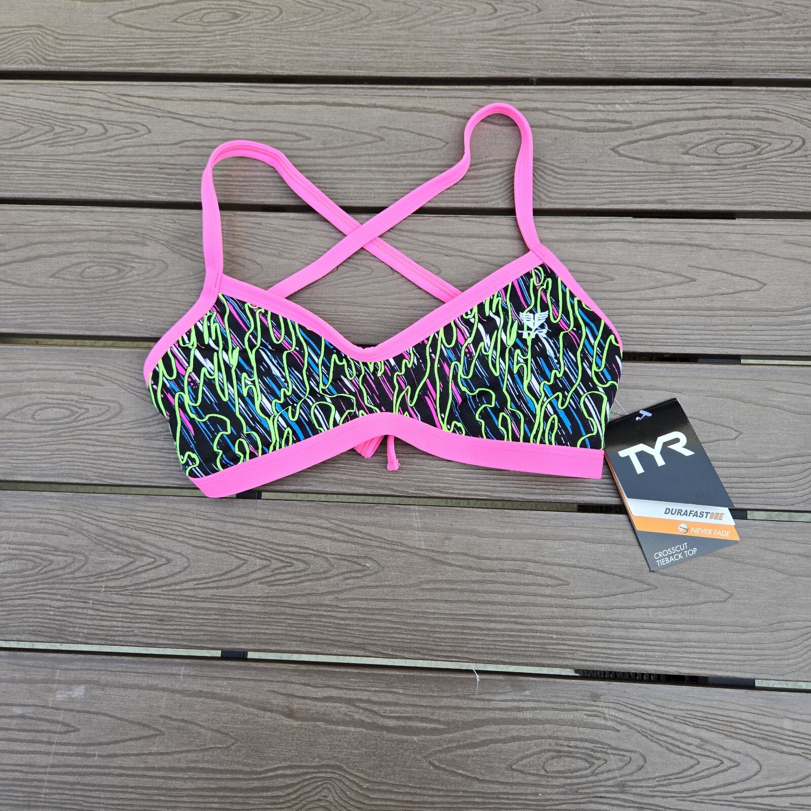TYR Tieback Bikini Black Multicolor Active Swim Top Women Size X-Small (0/2)
