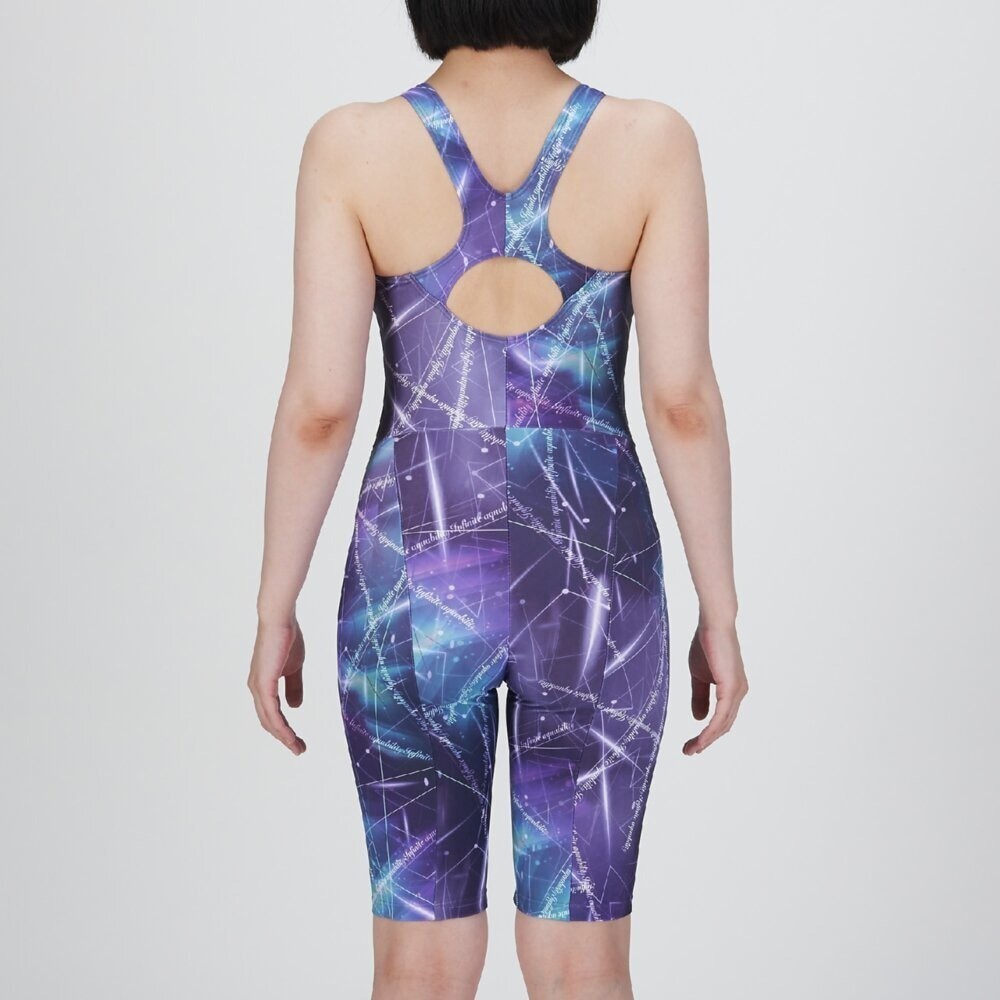 Mizuno Women’s Swim Fitness All-in-One Swimsuit Graphic Pattern Black Stroke ONE