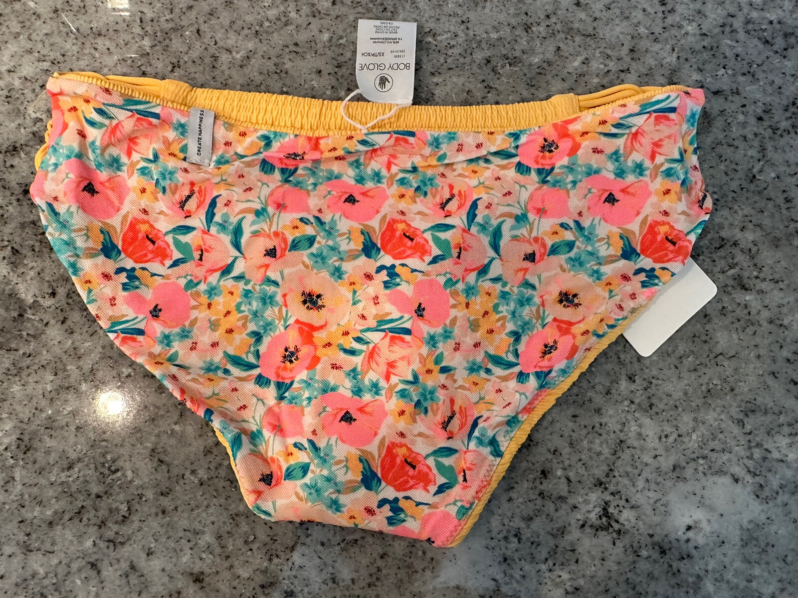 Body Glove XS Sundream Ruby Bikini Bottom Reversible Yellow Flower New with Tags