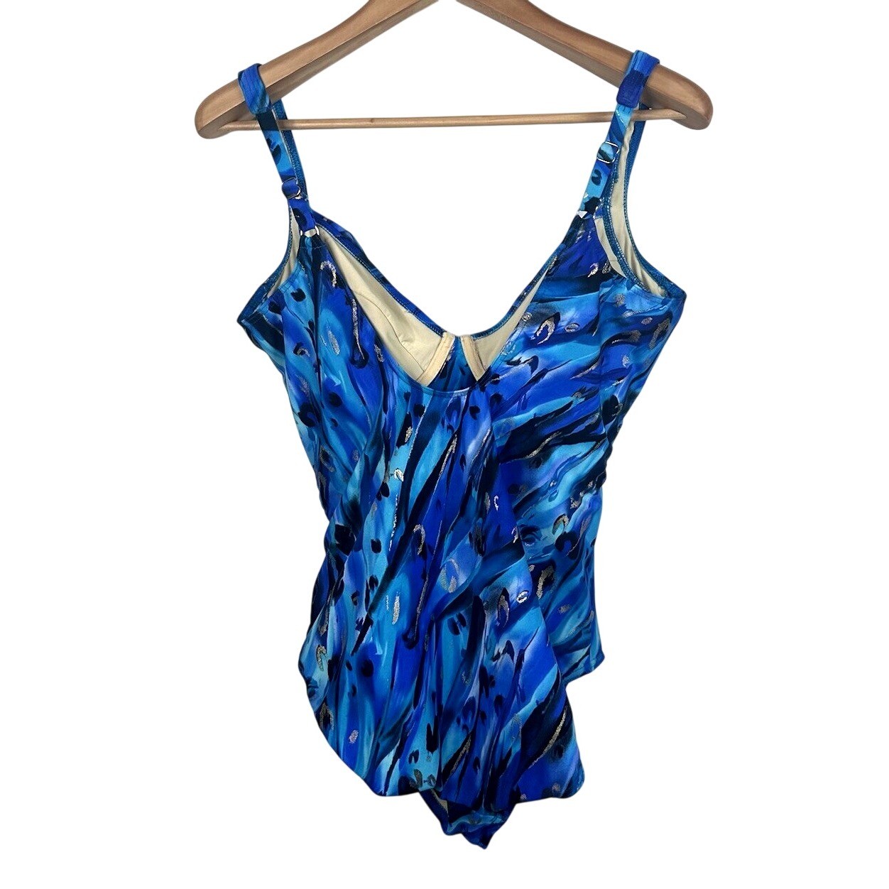 Miraclesuit Animal Magnetism Temptress Wrap One Piece Swimsuit Blue Gold Size 6?
