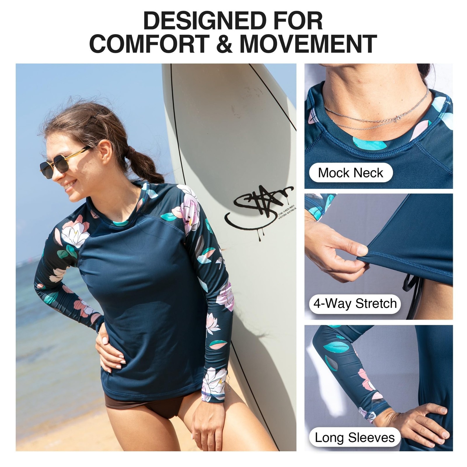 Kanu Surf Women’s Keri Long-Sleeve UPF 50+ Rashguard X-Large Darren Navy