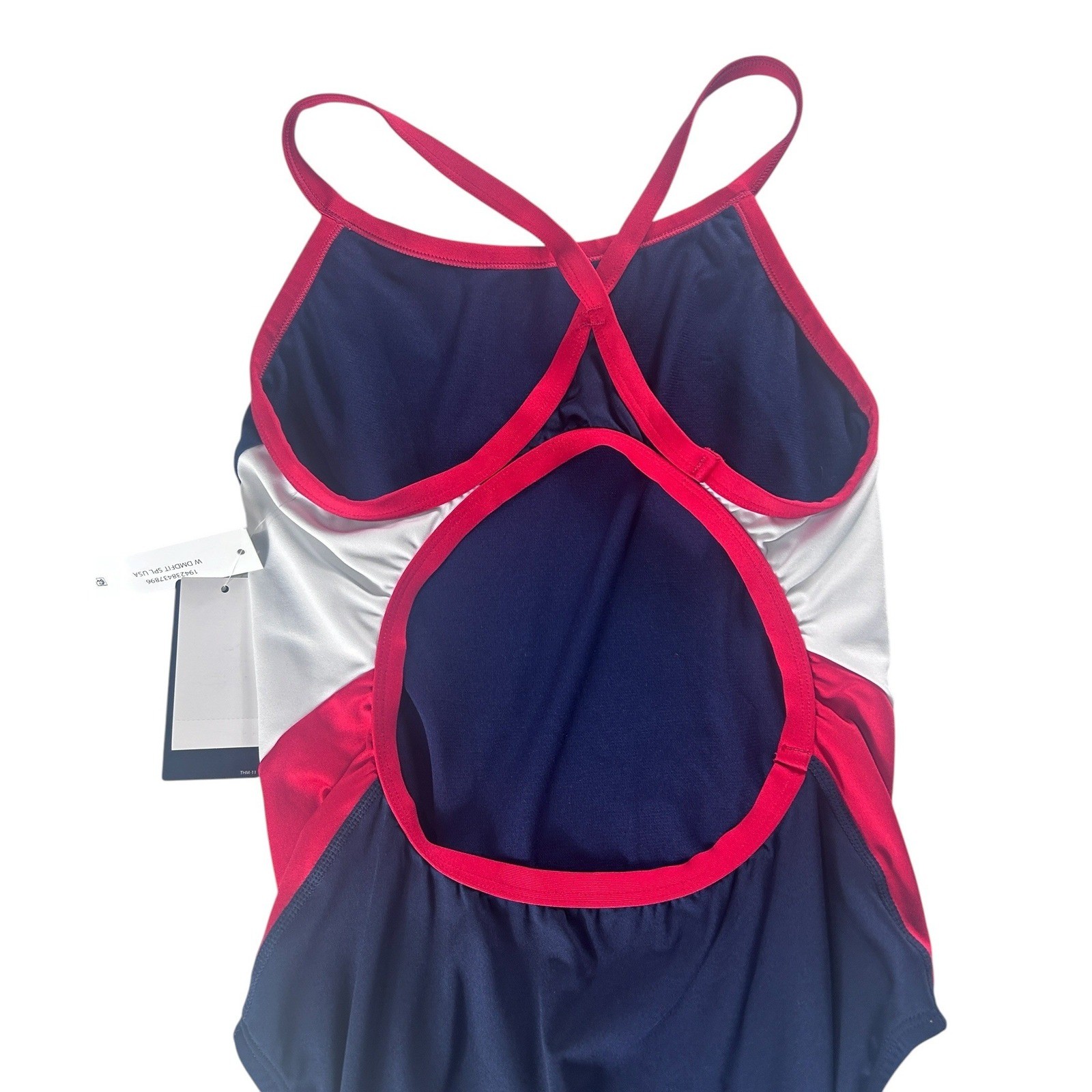 TYR Durafast Elite Diamondfit USA One Piece Swimsuit Navy Red White XL 38 NWT