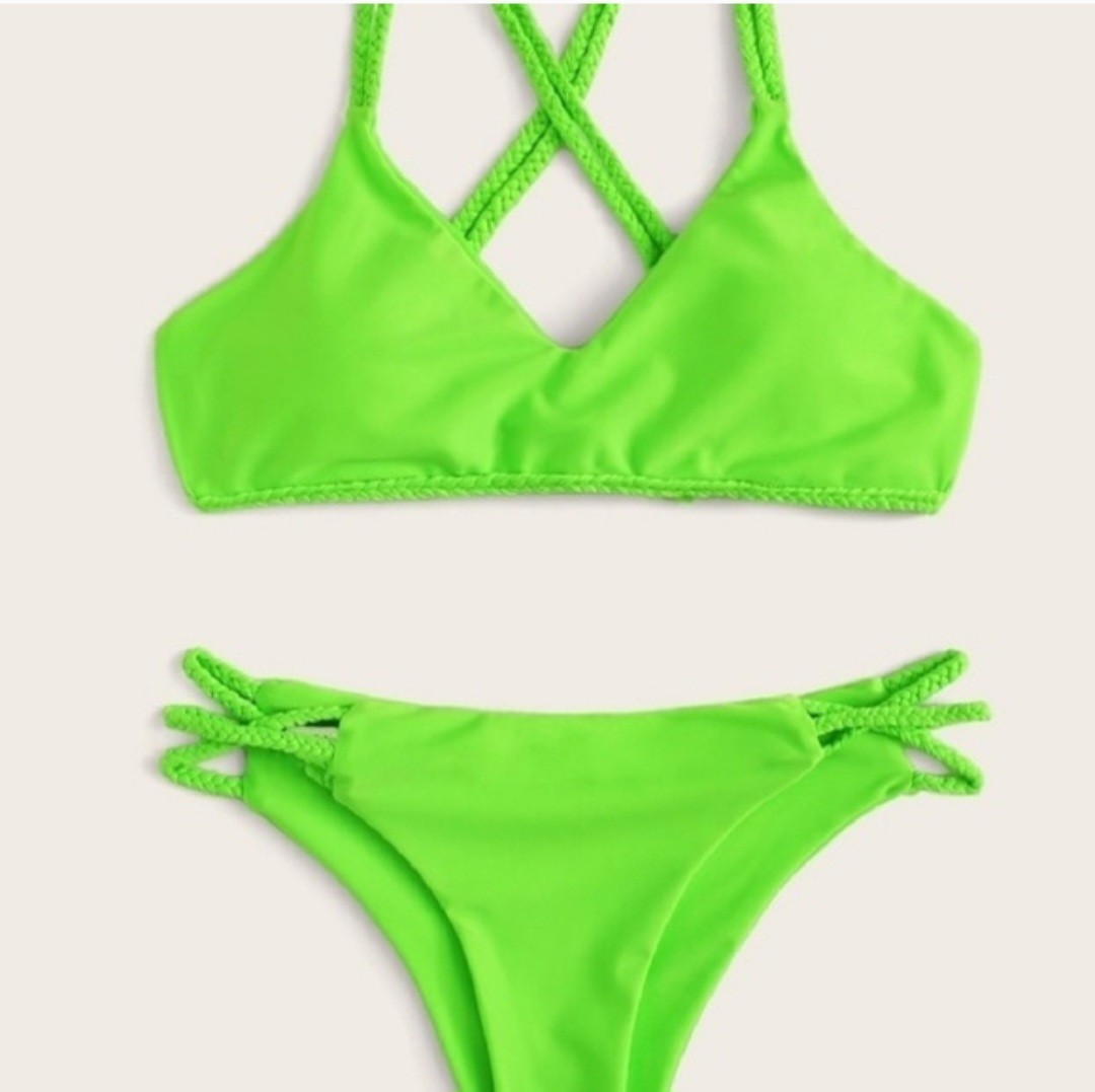 Brand New! Neon Green Bikini set With Braided Straps- Medium