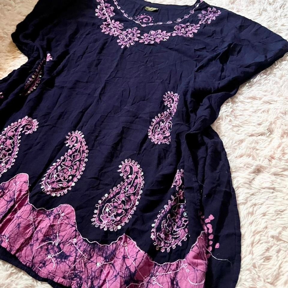 Boho Indie Paisley Whimsical Beachwear Kaftan Womens OS Resort Tropical Earthy