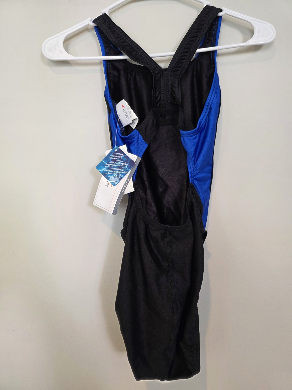 Speedo Racing Women’s Size 6/32 One Piece Swimsuit New w/ Tags Black Blue Lycra