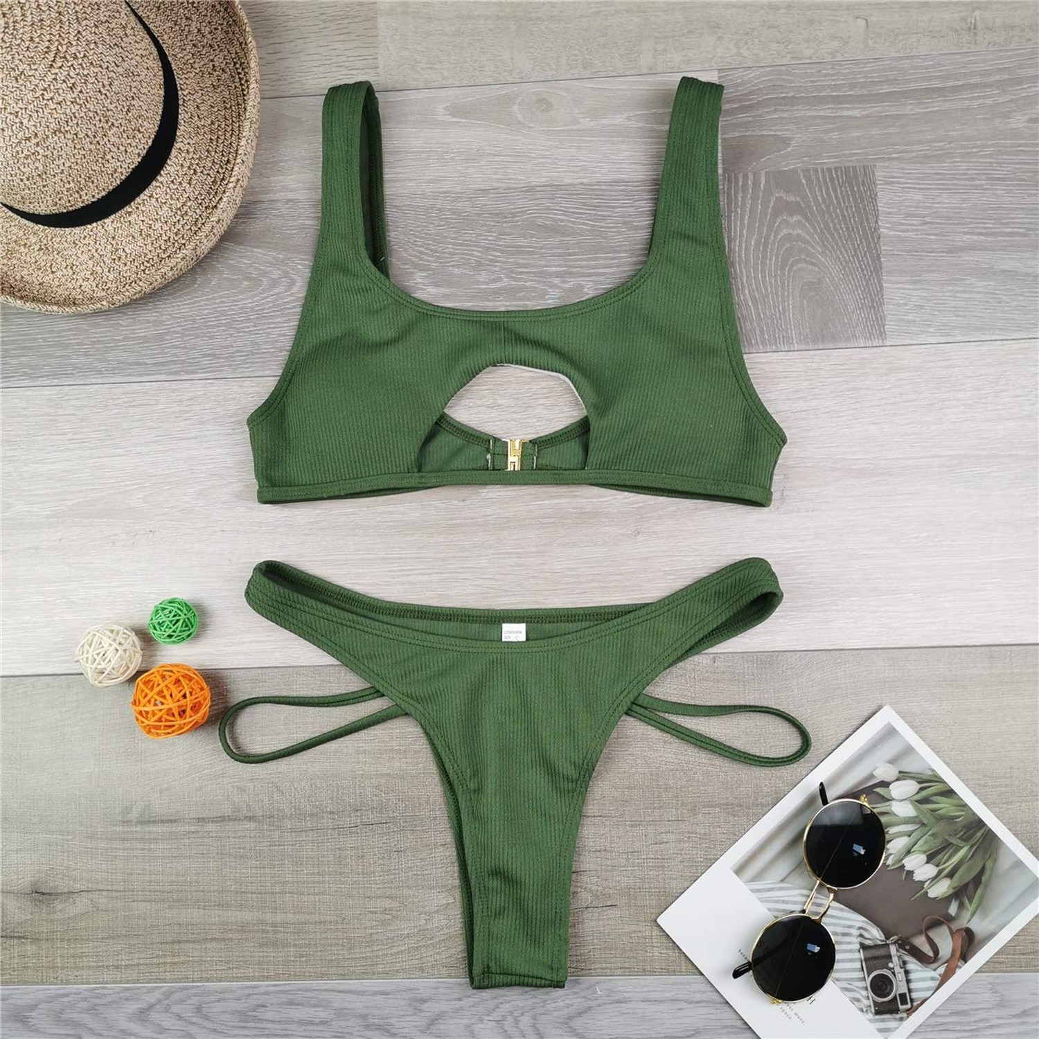 SherryDC Women’s Sexy Scoop Neck Padded Cutout Strappy Thong Bikini Set Swims…