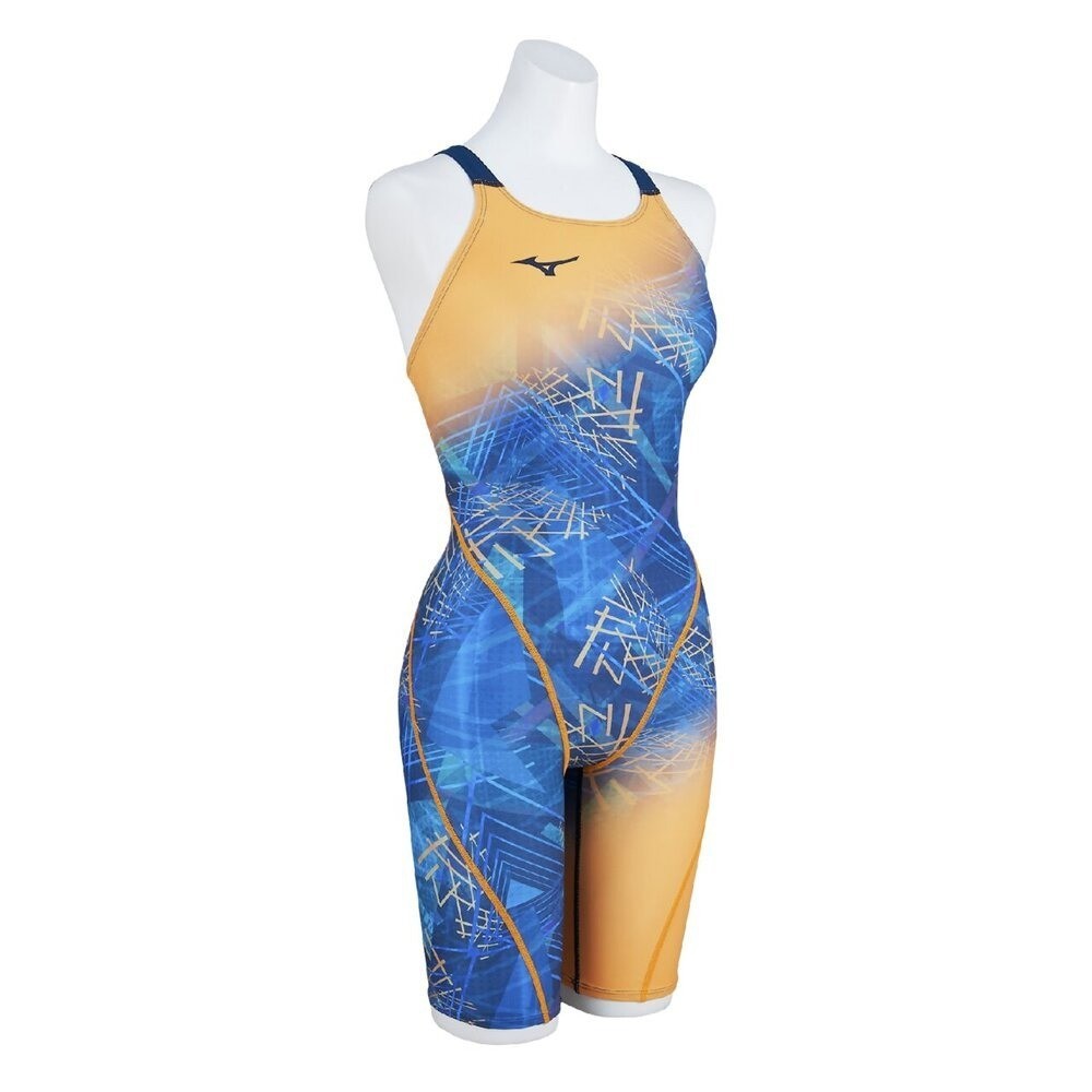 Mizuno Women’s Training Half Suit Medium-Leg Swimsuit N2MGC77384 Blue/Gold 2025