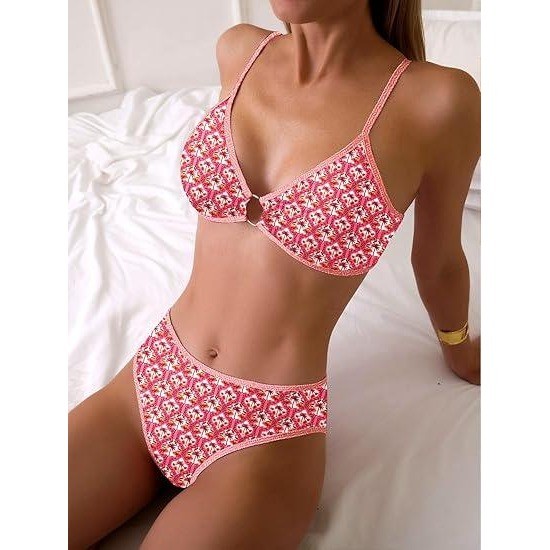 MSRP $38 Fanuerg Women’s Pink Coconut XS Triangle Bikini Sets O Ring Linked Two