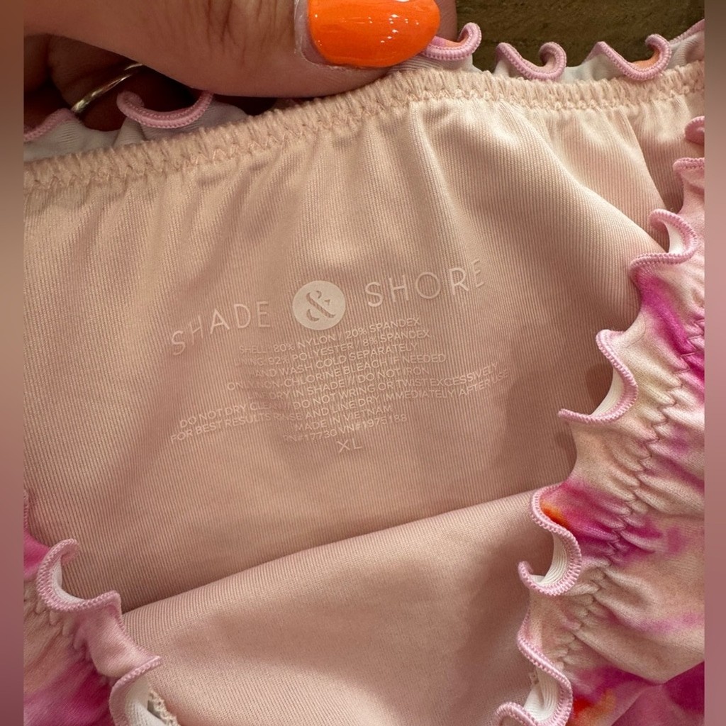 Shade & Shore Pink + Orange Tie-Dye Bikini Set XL Bottom 36B Adjustable Top T11