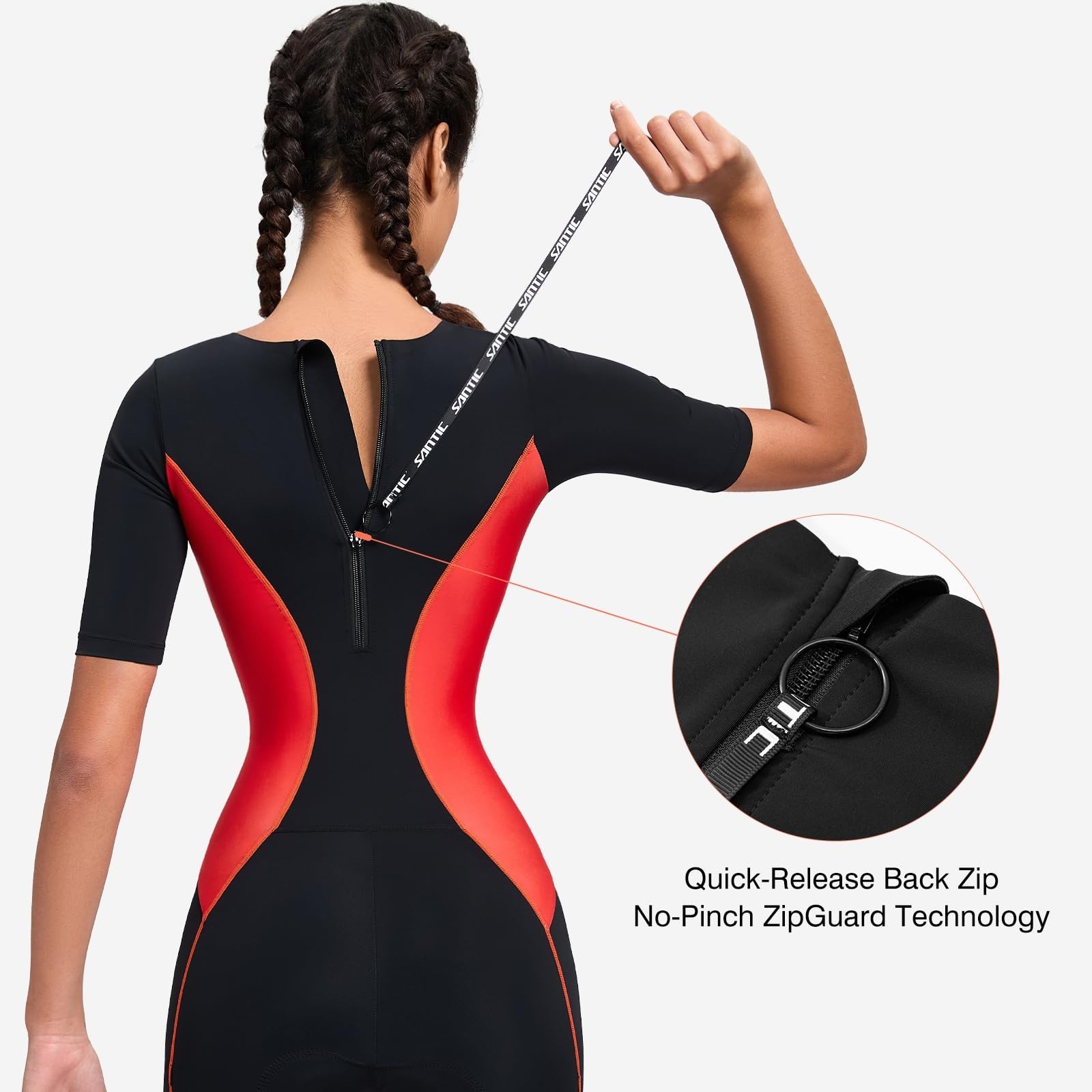 Santic Triathlon Suit for Women Short Sleeve Padded Trisuit Quick-Dry for Swi…