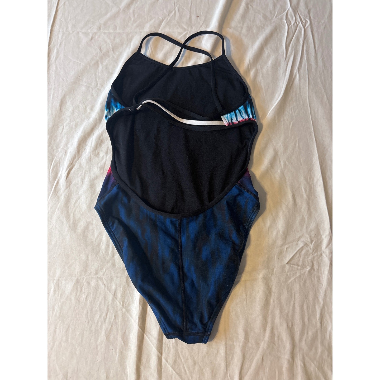 TYR One Piece Swimsuit Women 34 Blue Red Tie Dye Excellent Crossback Athletic