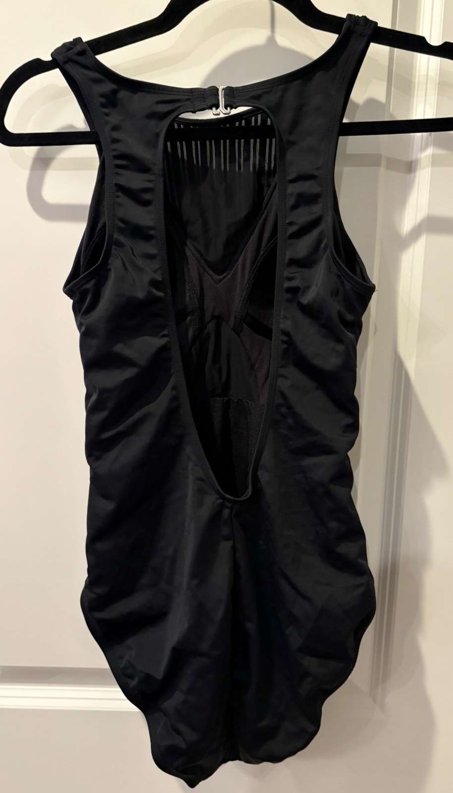 Time and True Womens Solid Black One Piece Swimsuit Large Pool Workout Beach