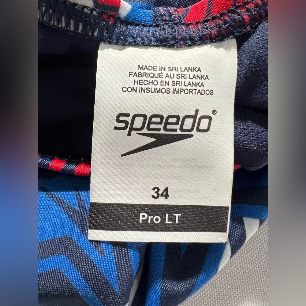 Speedo olympic Overdrive proLT Double X Back blue Red Star Swimsuit size 34 M/L