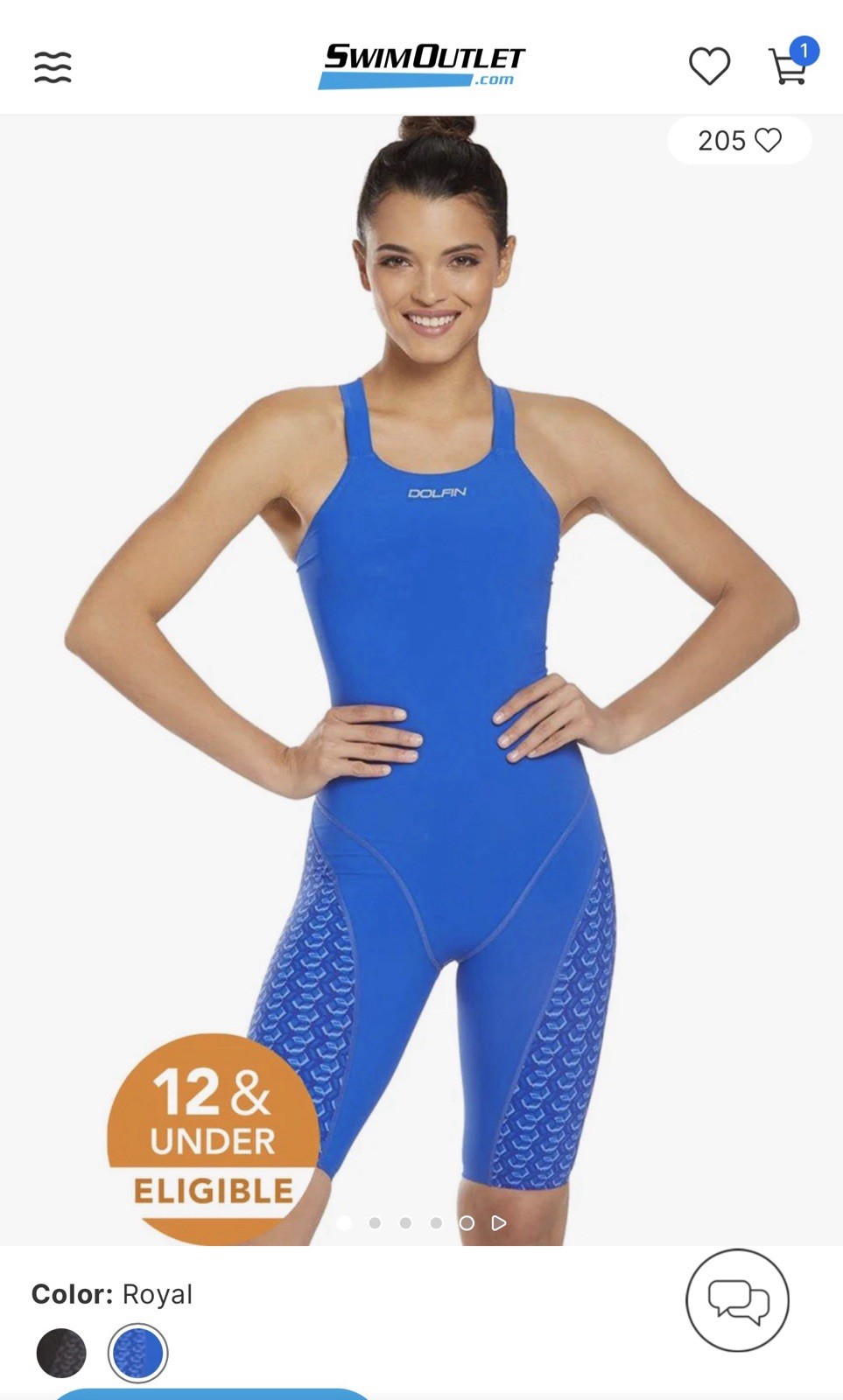 Dolfin Royal Blue Kneeskin Competitive Swimwear – 12 & Under Eligible Size 22