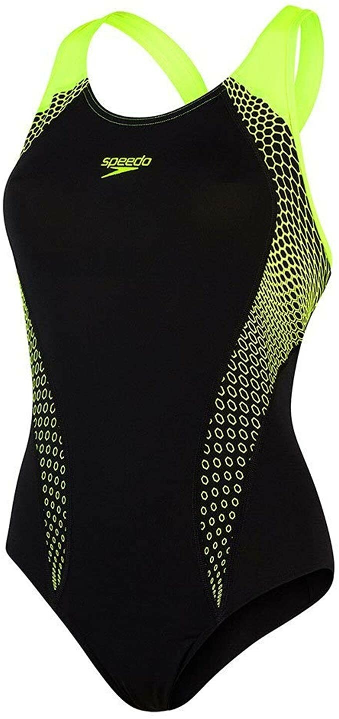 Speedo Womens Swimsuit Placement Laneback Swimsuit Black Size UK 8 / 30