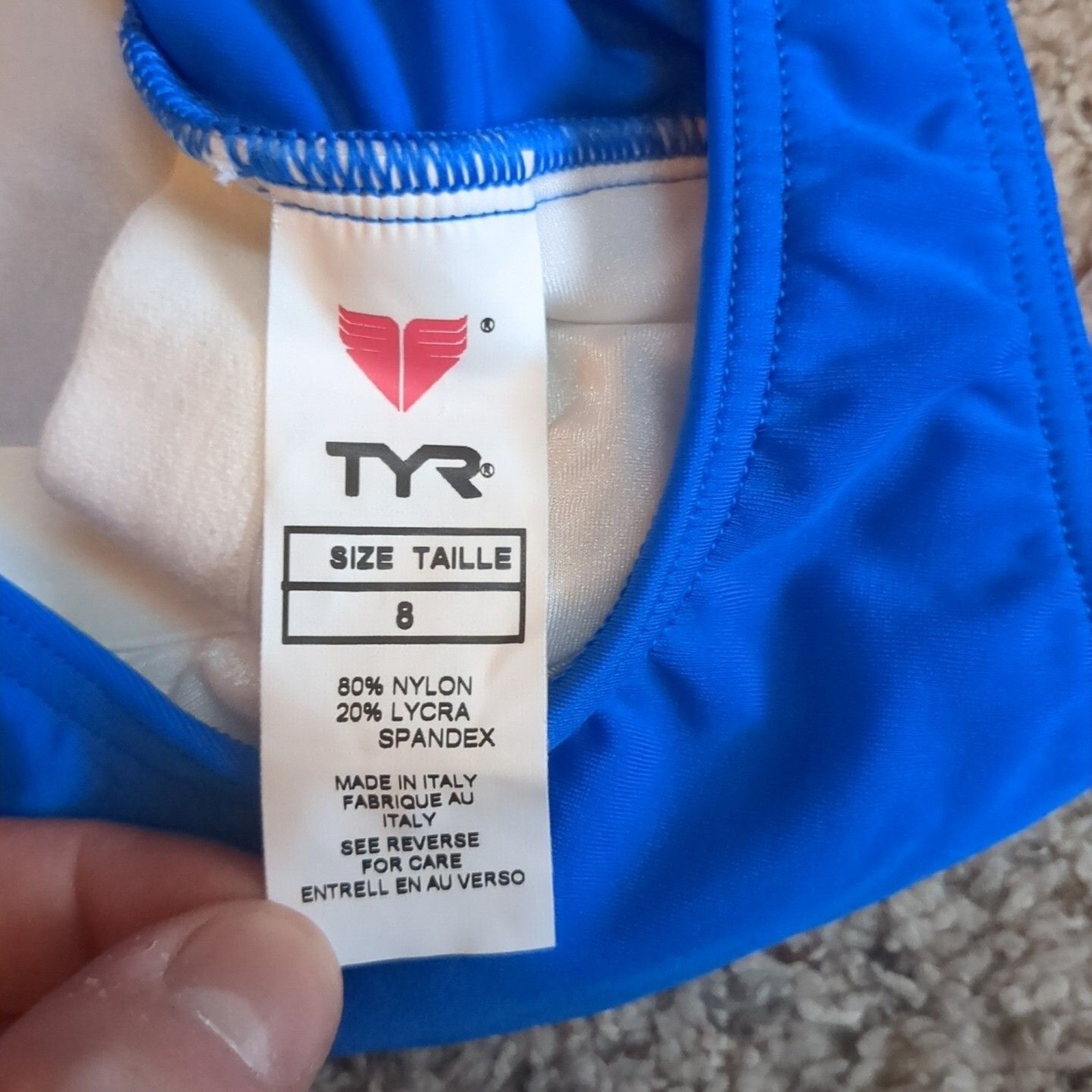 TYR Thresher Swimsuit Womens Size 8 Blue Nylon Made In Italy Racerback NWOT