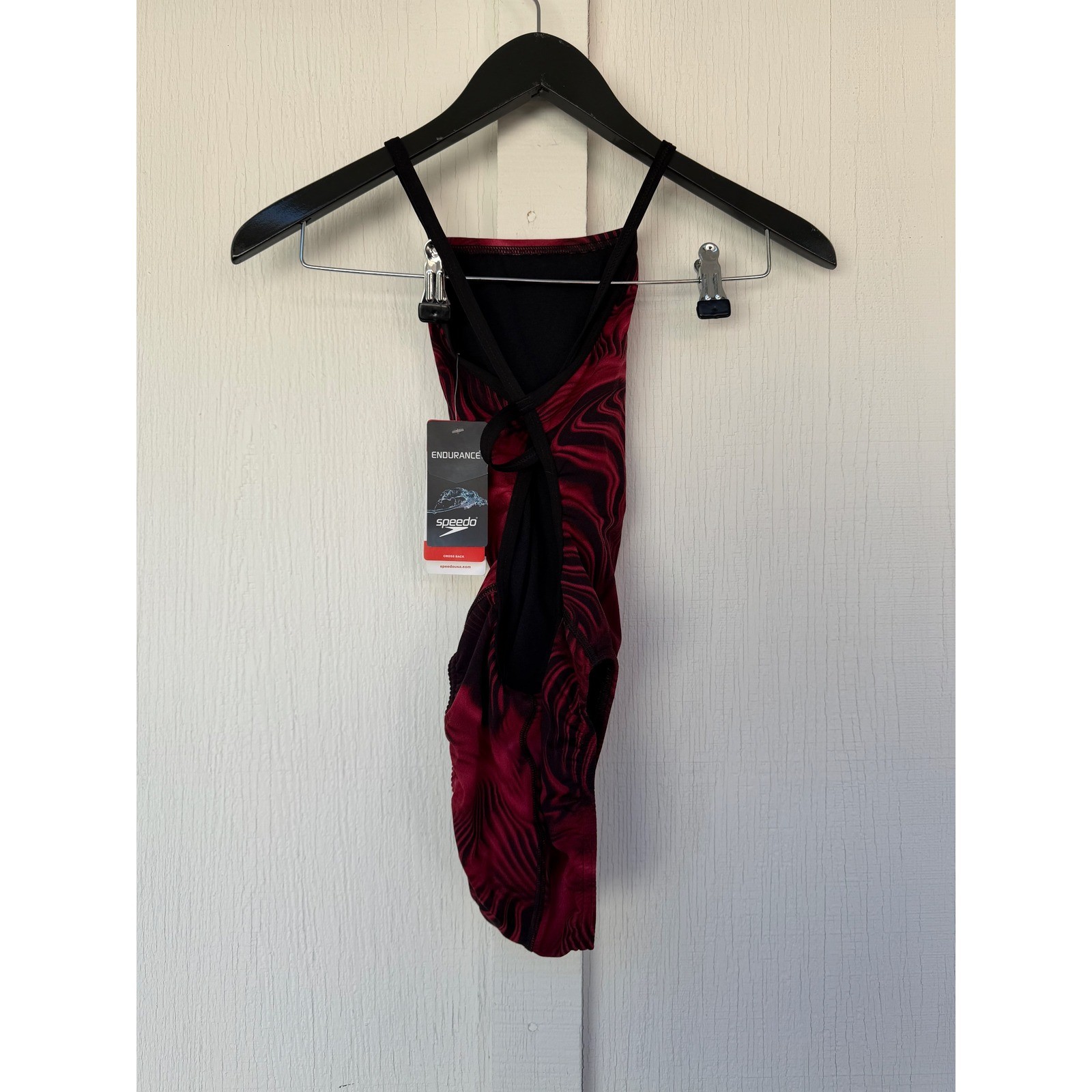 NWT Speedo Endurance+ One Piece Swimsuit Maroon Swirl Cross Back Racing Cut 24
