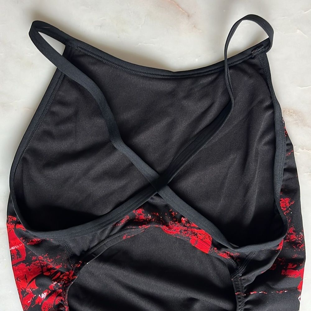 Adidas Vortex One Piece Swimsuit Black Red UPF 50 size 38