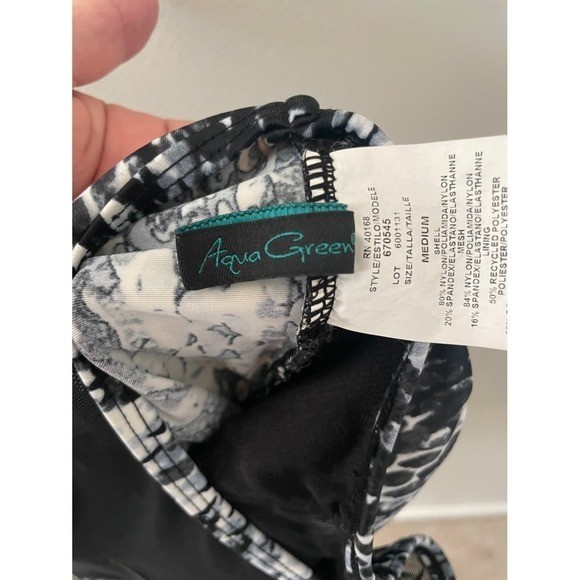 Aqua Green Womens Snakeskin Mesh High Neck One Piece Swimsuit Black White Medium
