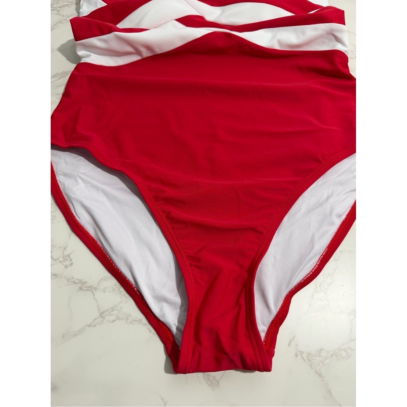 NWT Aidonger Red & White Crisscross One-Piece Swimsuit – M