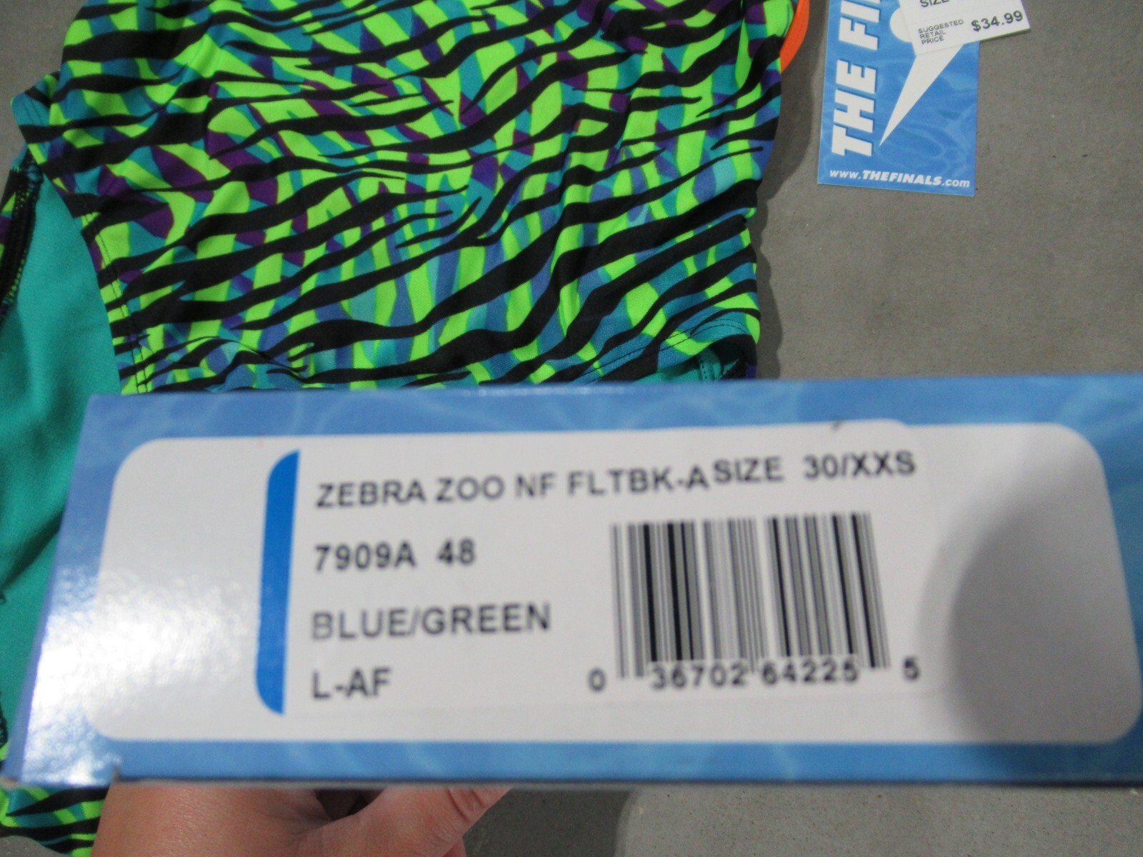 TYR The Finals Zebra Zoo Size 30 XXS Blue/Green *NWT*