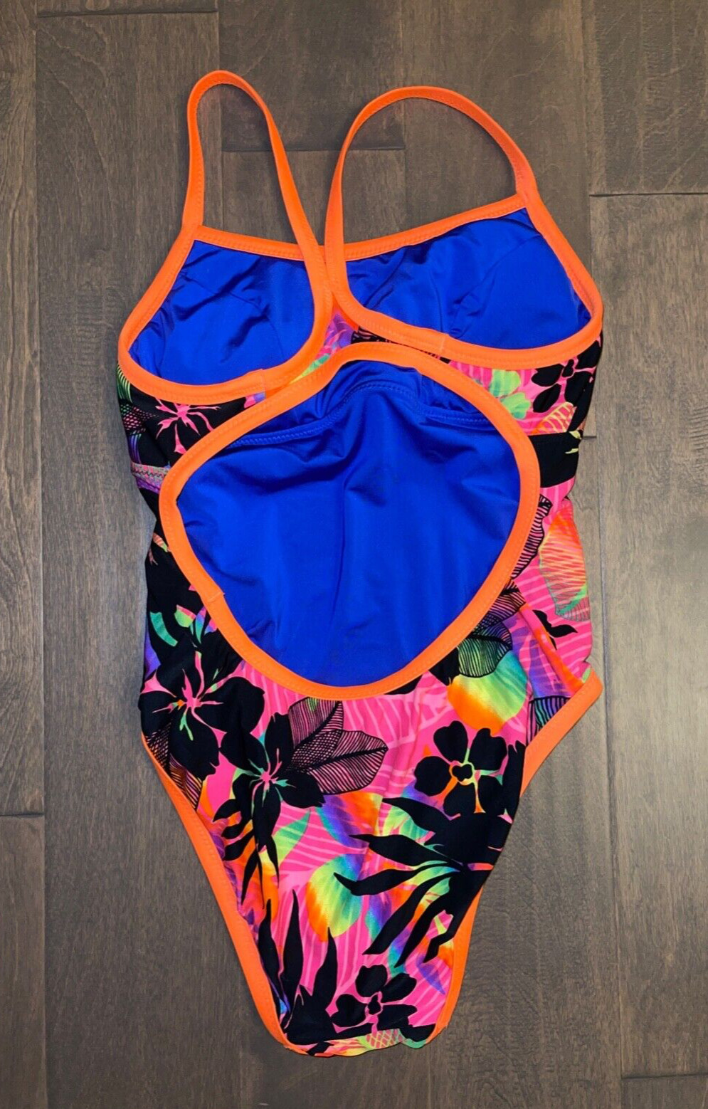 TYR Womens Neon Tropical Flower Blue Reversible One Piece Swimsuit XXS- XS used